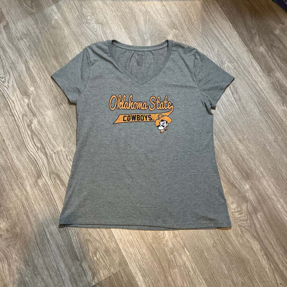 National Collegian Oklahoma State Cowboys V-Neck Heather Gray T-Shirt Size Large